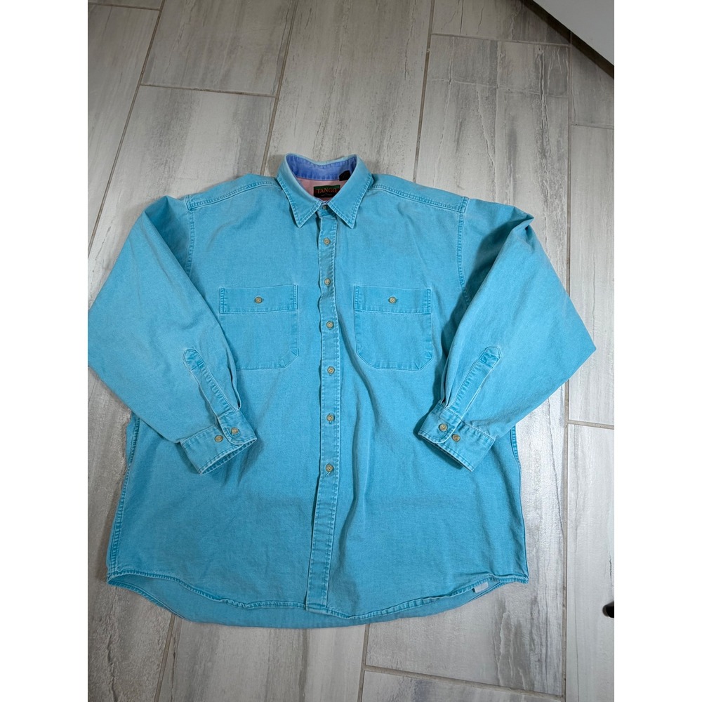 Vintage Tango by Max Raab Turquoise Denim Button Down Shirt Mens XL Made in USA